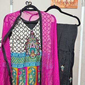 Elegant Pink and Black Women's Dress